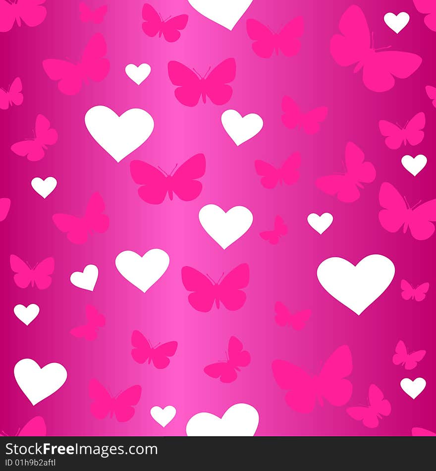 Seamless vector wallpaper valentines with hearts & butterfly. Seamless vector wallpaper valentines with hearts & butterfly