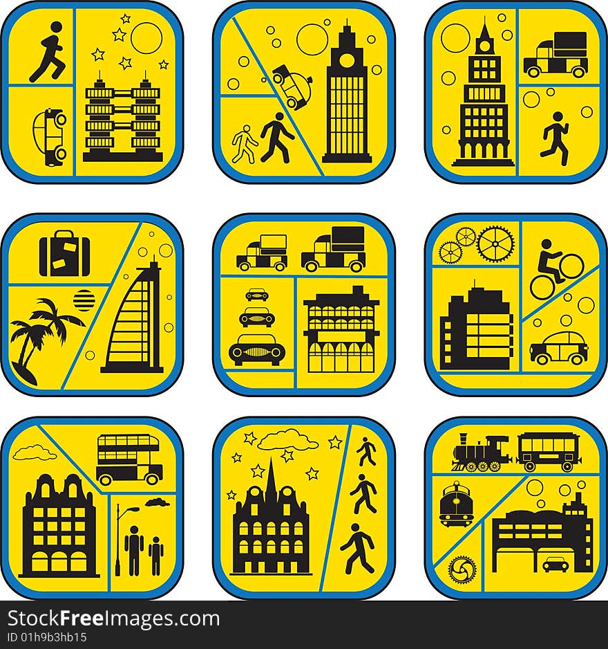 Set of icons from a city life