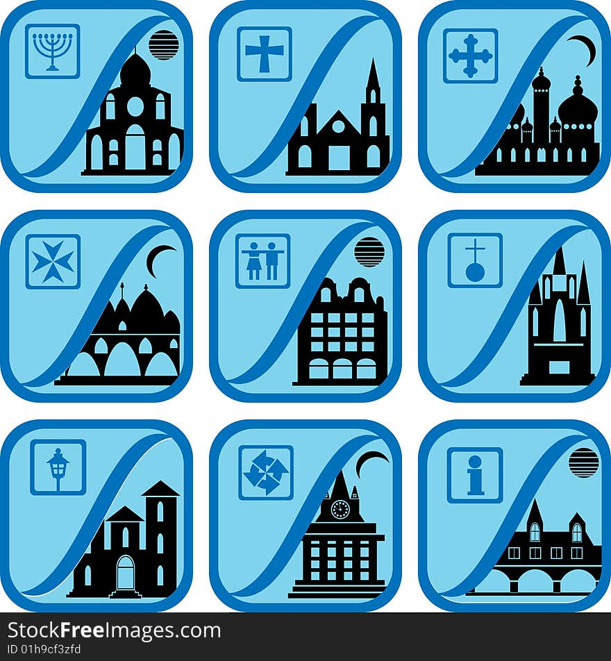 Set of icons from a city life