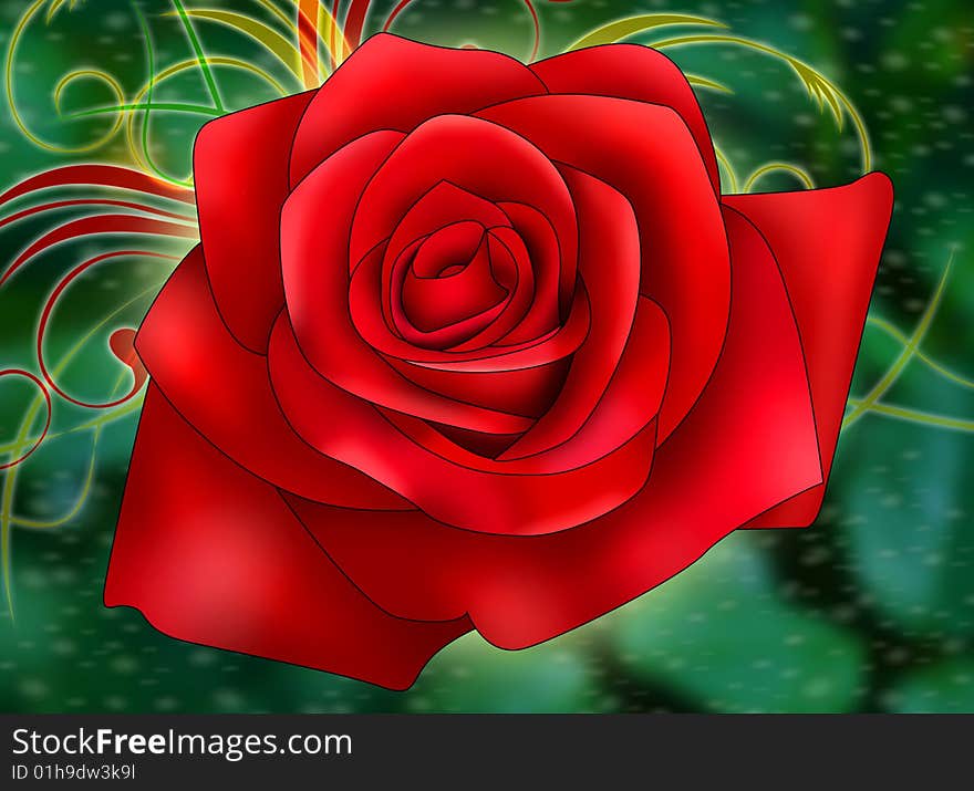 Red rose on a background of abstraction