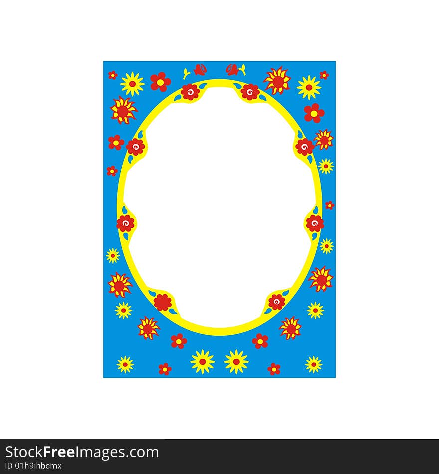 Illustration of photo frame with flower motive on each corner side