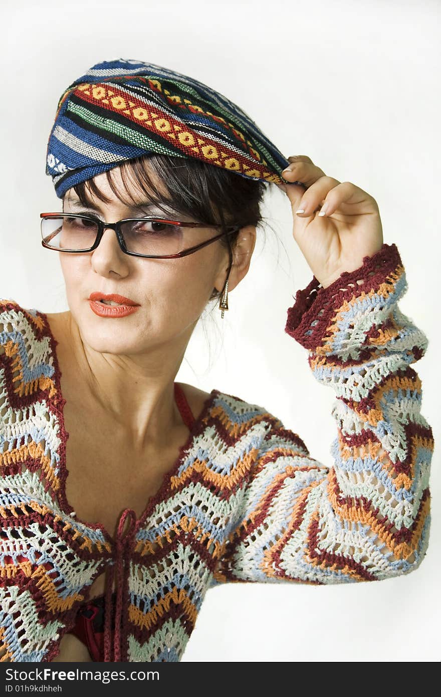 Beautiful girl of hippy against the white background