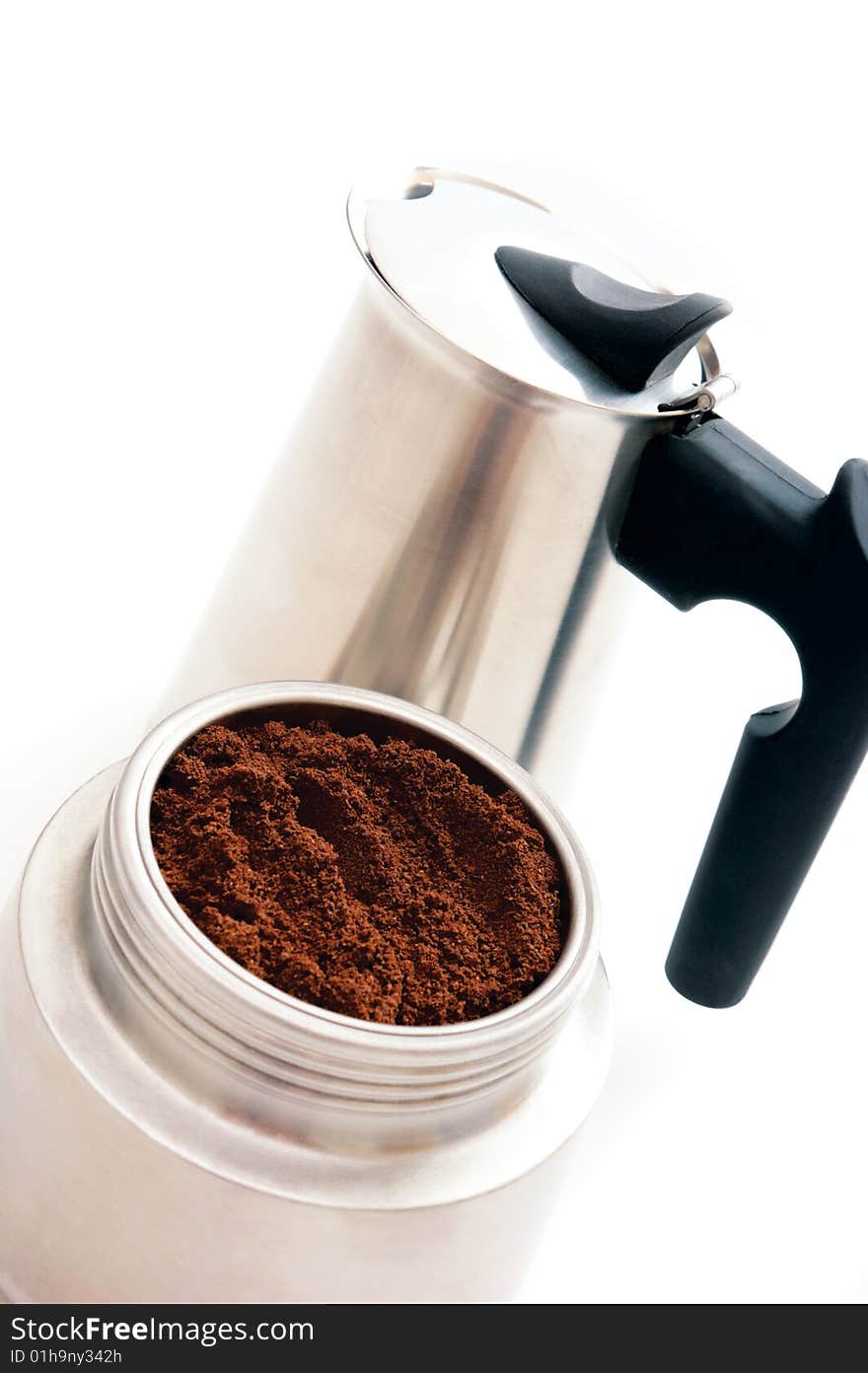 Some coffee in coffeepot on white background