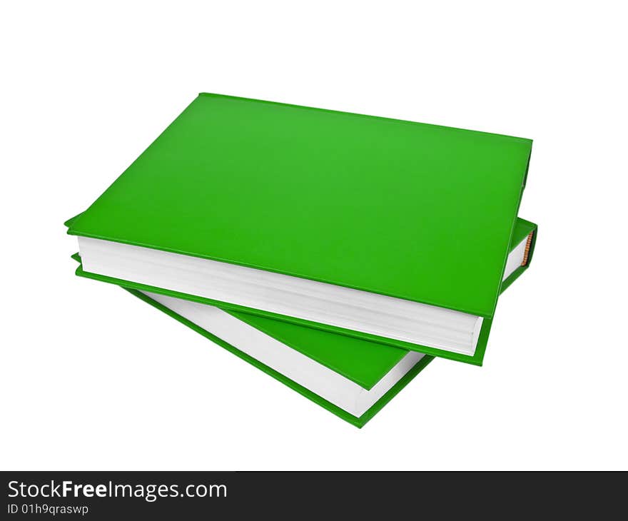 Two green books isolated on white background.