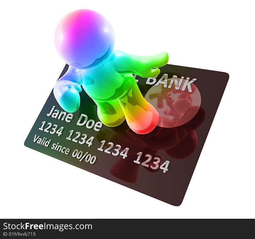 Colorful icon figure surfing on a credit card