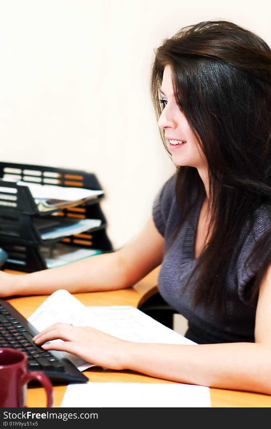 Beautiful businesswomen working at computer. Beautiful businesswomen working at computer