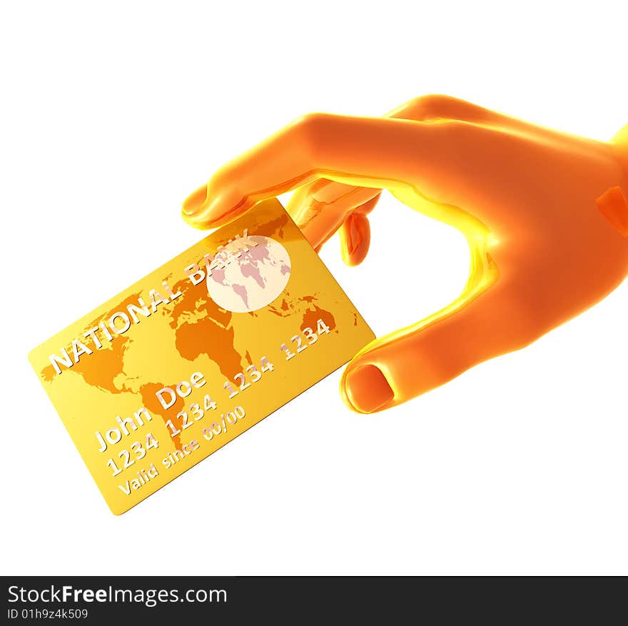 Yellow  hand figure endorsing  credit card