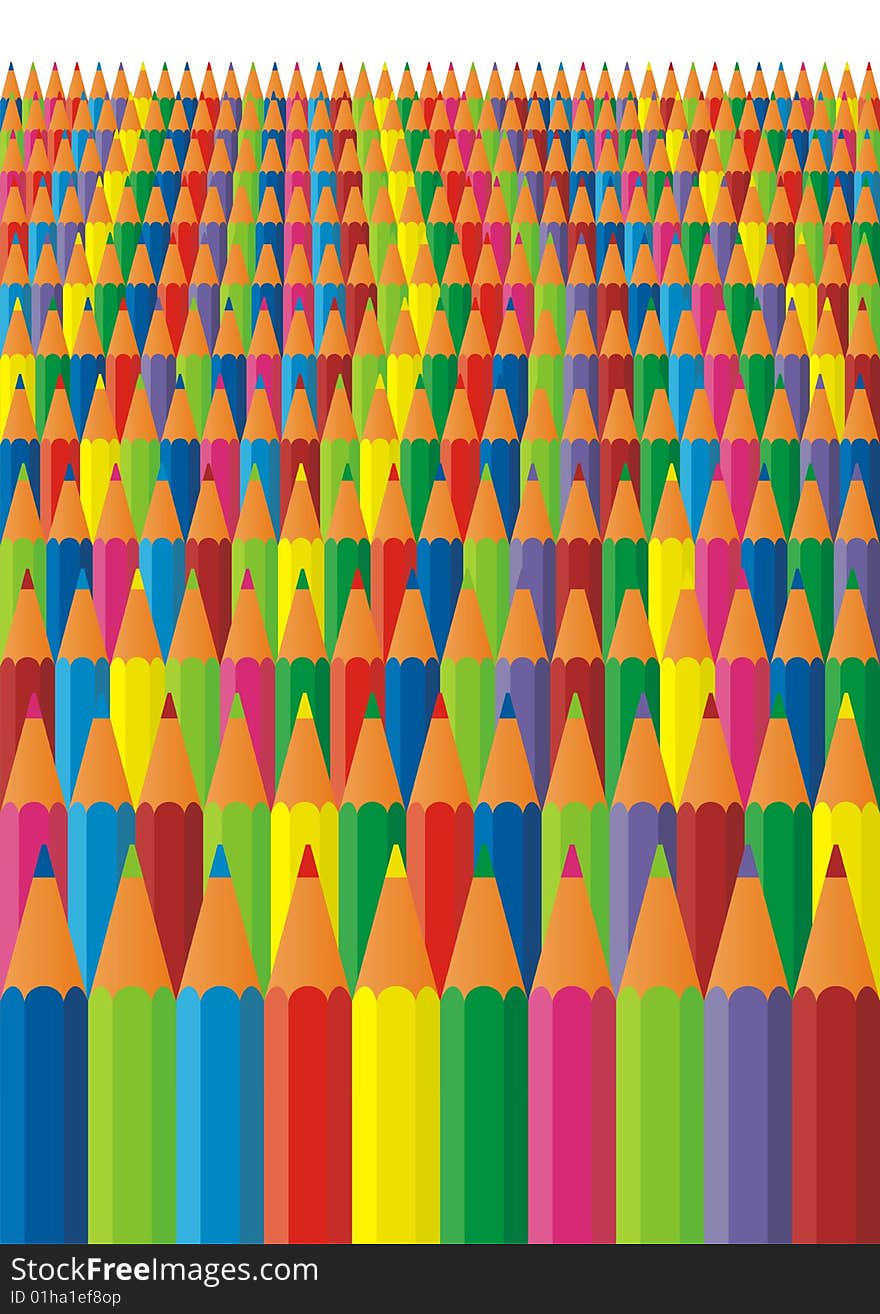 Vertical composition from colour pencils. They stand long lines. Over pencils the white background is located. Vertical composition from colour pencils. They stand long lines. Over pencils the white background is located.