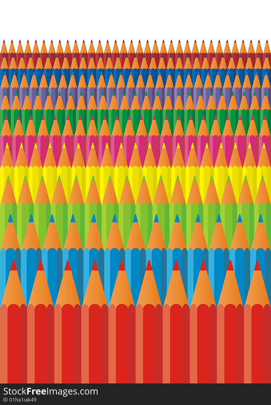 Vertical composition from colour pencils. They stand long lines. Over pencils the white background is located. Vertical composition from colour pencils. They stand long lines. Over pencils the white background is located.