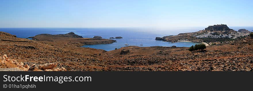 Panoramic View Of The Lindos Village In Greece