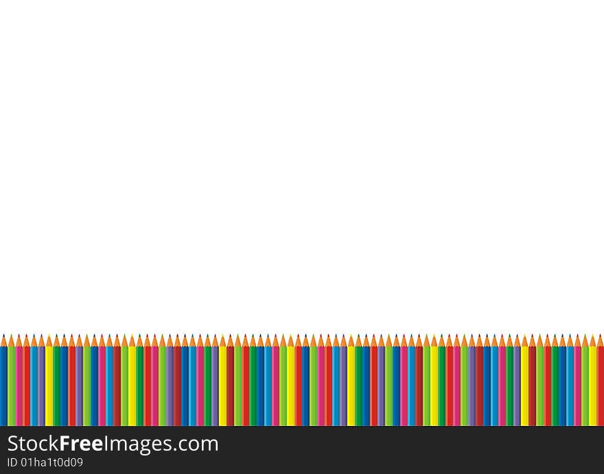 Horizontal composition from colour pencils. They stand in one long to a number. Over pencils the white background is located. Horizontal composition from colour pencils. They stand in one long to a number. Over pencils the white background is located.