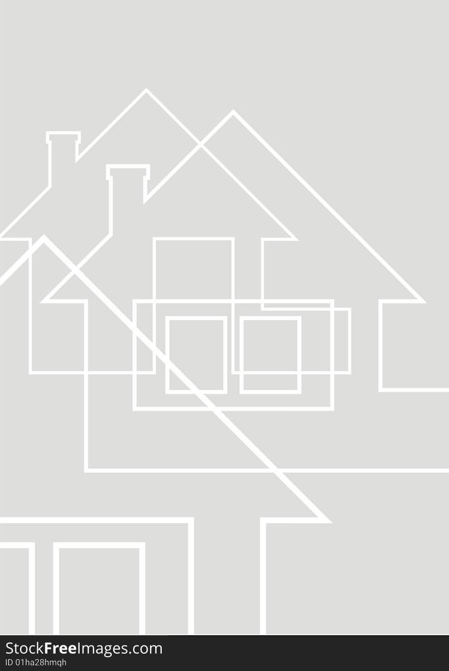 Vertical composition with country houses. They are drawn very schematically. The house has roof and a pipe. Vertical composition with country houses. They are drawn very schematically. The house has roof and a pipe.