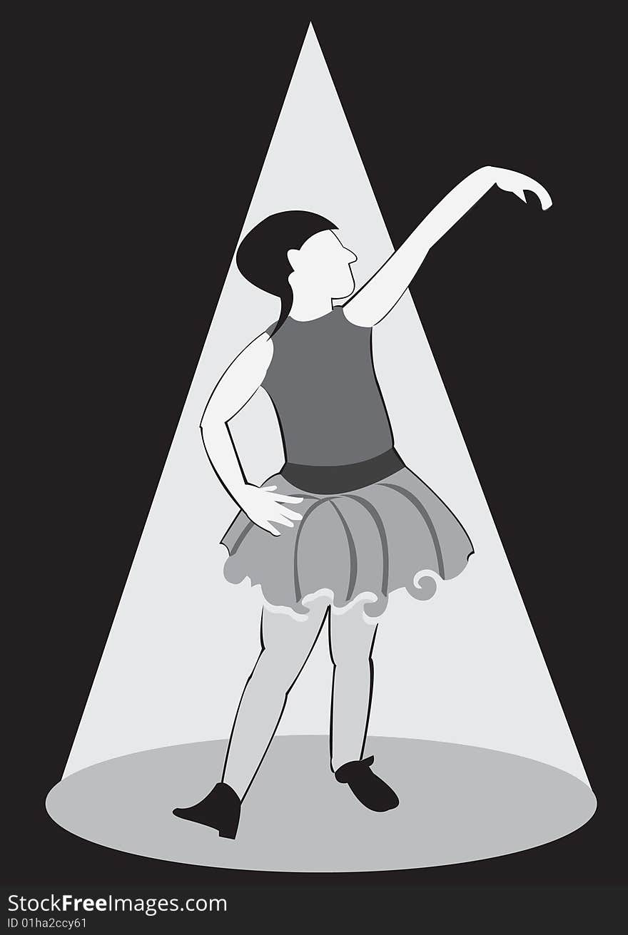 Vector gray scale illustration of a little ballerina