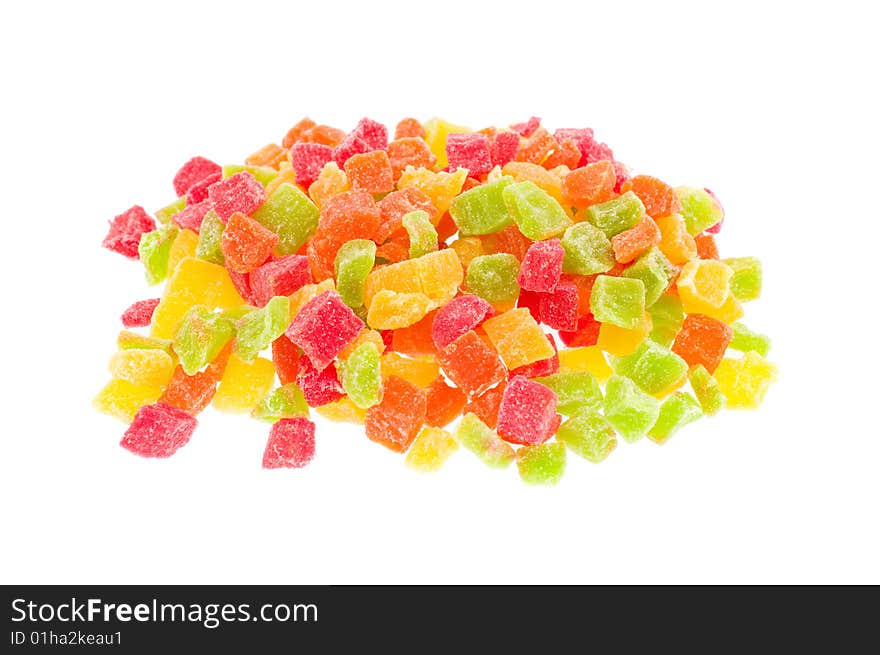 Multi-coloured candied fruits isolated on a white background