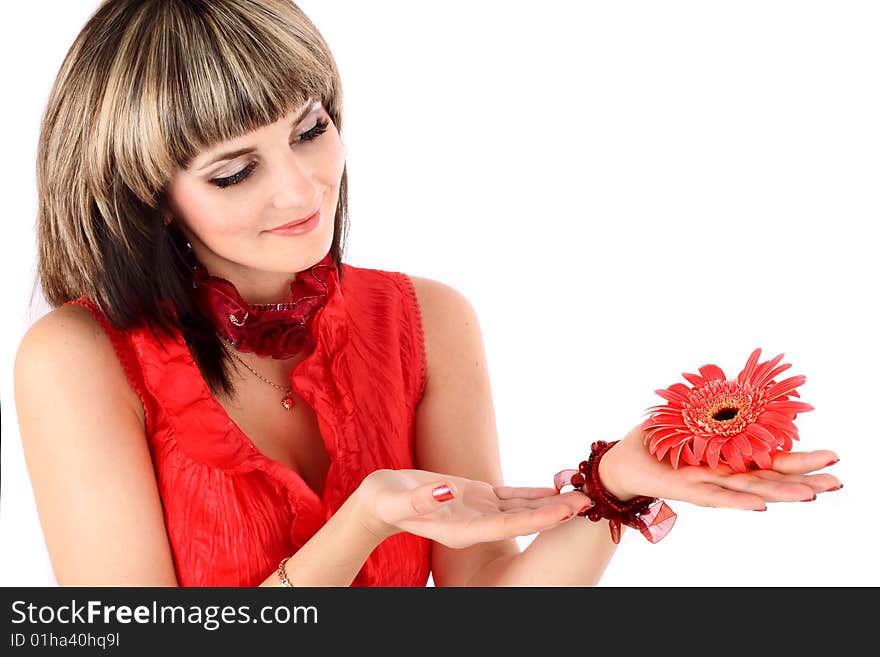 Series of images of the young woman in a red dress