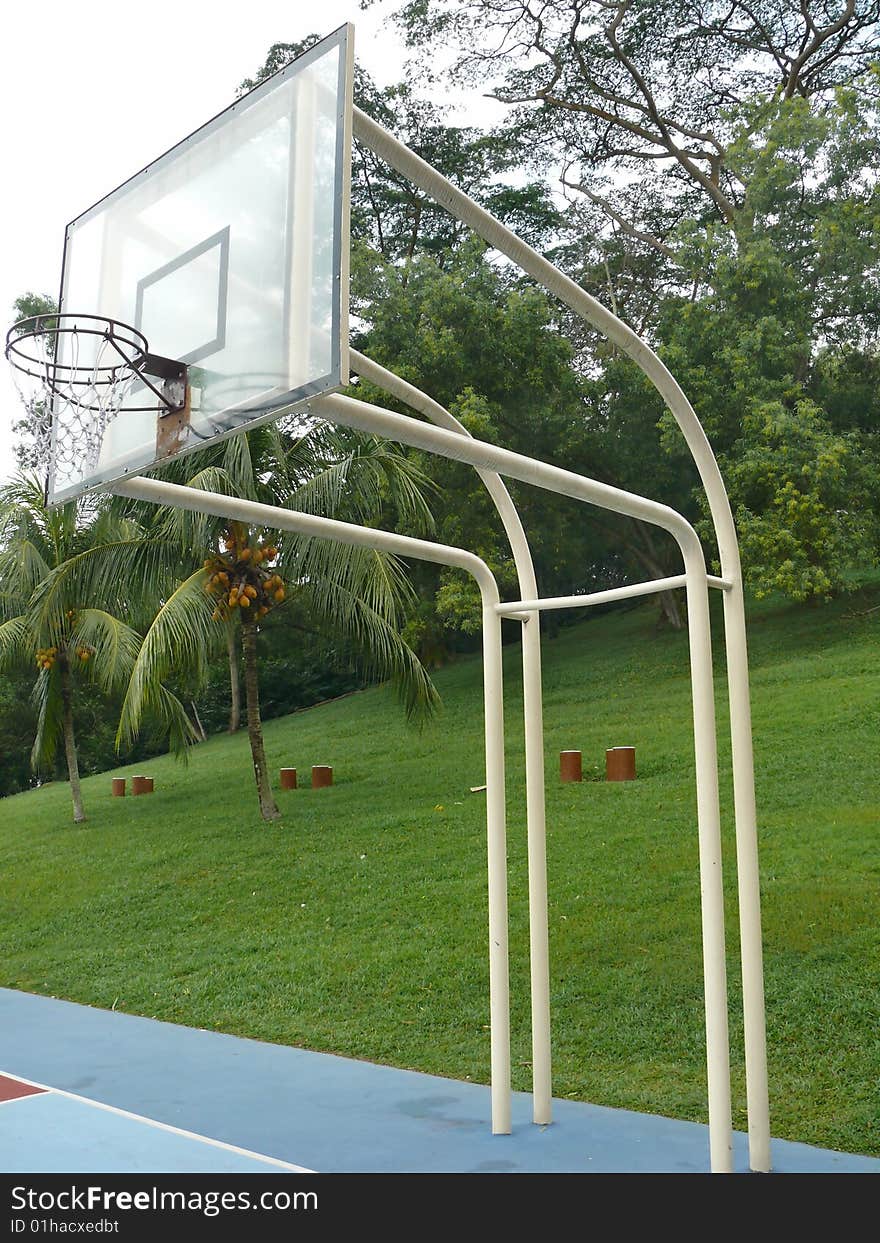 Basketball Frame With Trees And Grass Behind