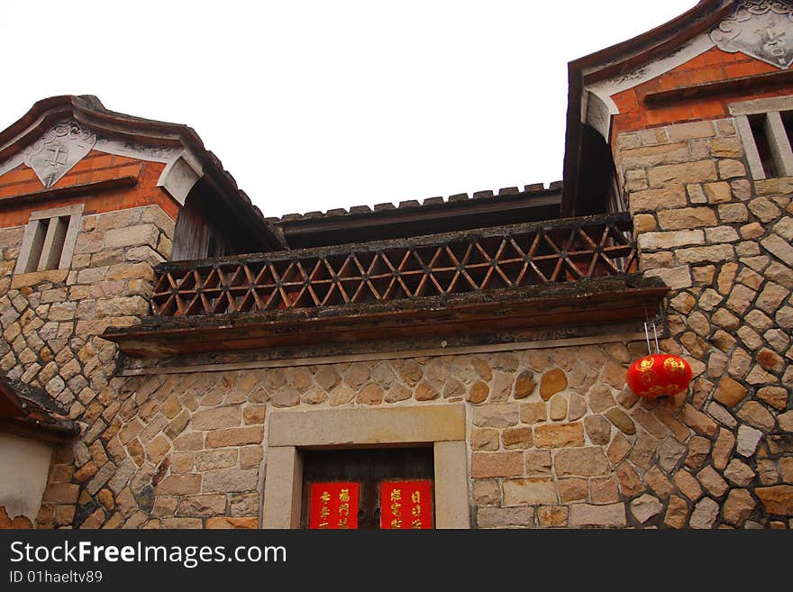 A stone house in an old chinese village,. A stone house in an old chinese village,