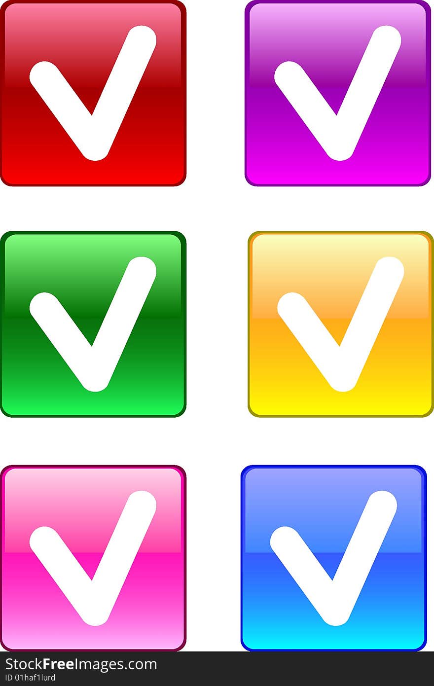 Buttons with mark. Varicoloured: red, violet, green, yellow, pink, blue