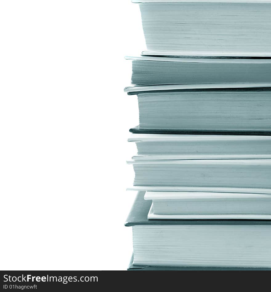 Stack of books closeup. monochrome image