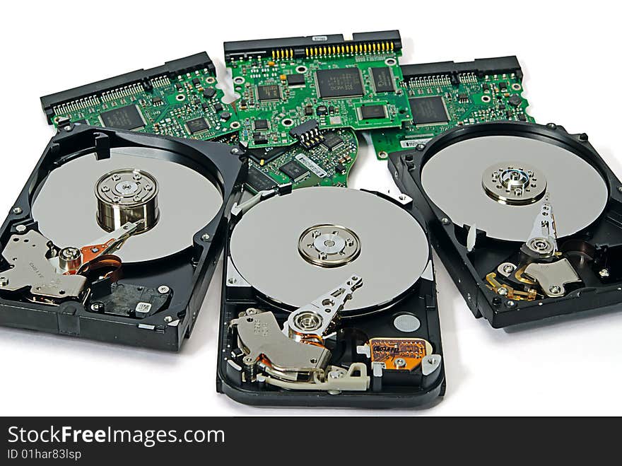 Three hard disk on white isolated