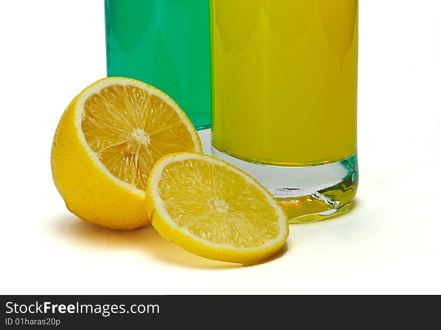 Cocktail with lemon isolated on white