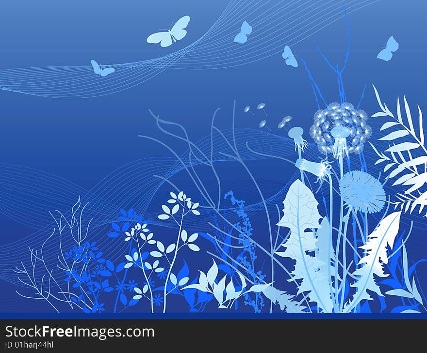 Spring meadows background. All elements and textures are individual objects. Vector illustration scale to any size.