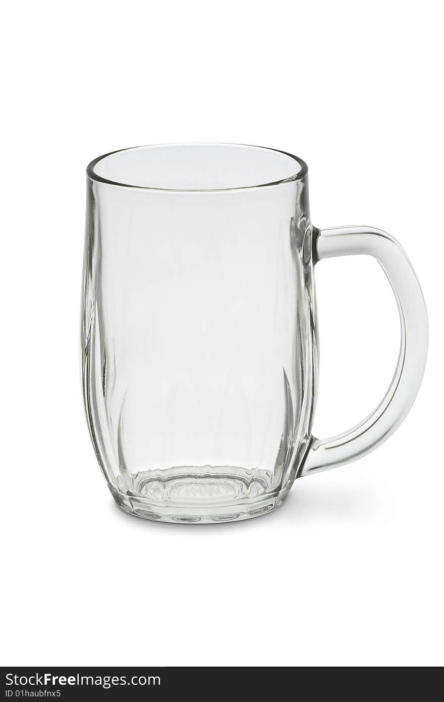 An empty clear beer mug