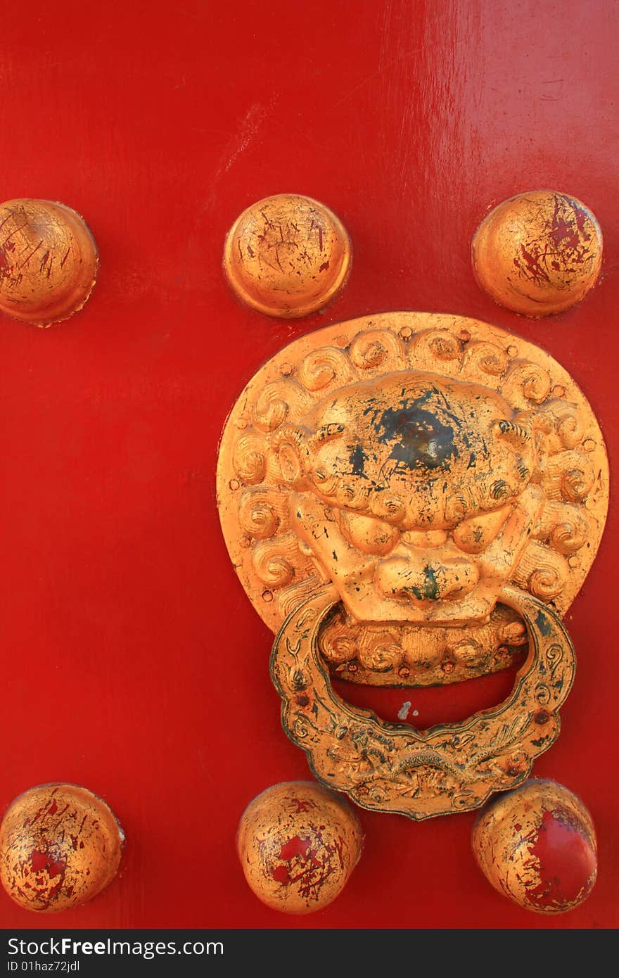 Chinese red door at the Temple of Heaven in Beijing, China.