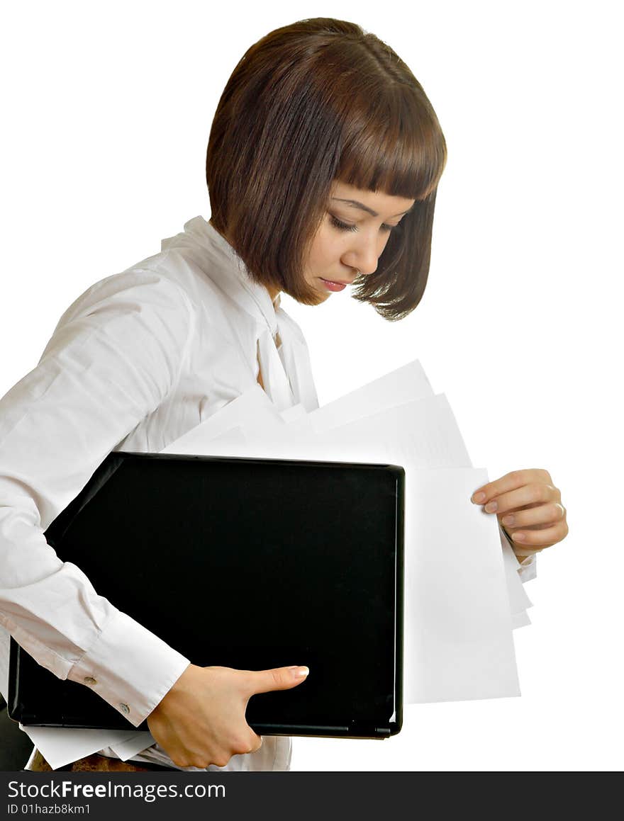 Girl With Laptop On White Background