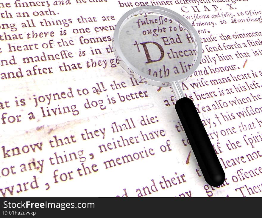 Dead text with a newspaper background with a magnifier