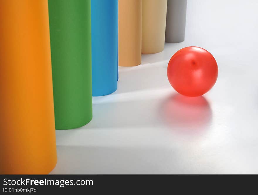 Colored rolled paper in white background