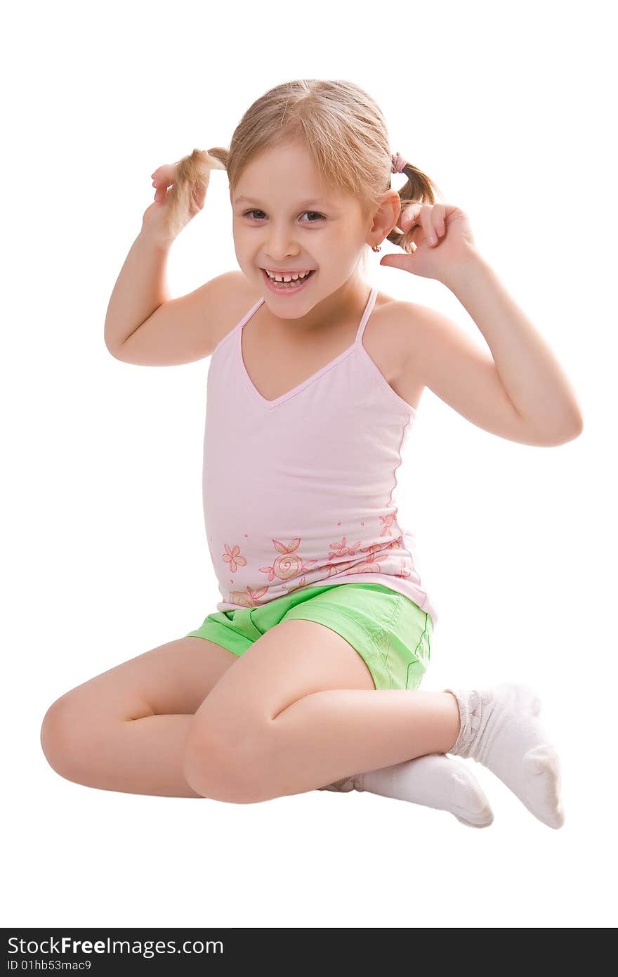 Little girl pose isolated on a white background. Little girl pose isolated on a white background