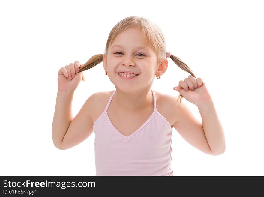 Little girl pose isolated on a white background. Little girl pose isolated on a white background