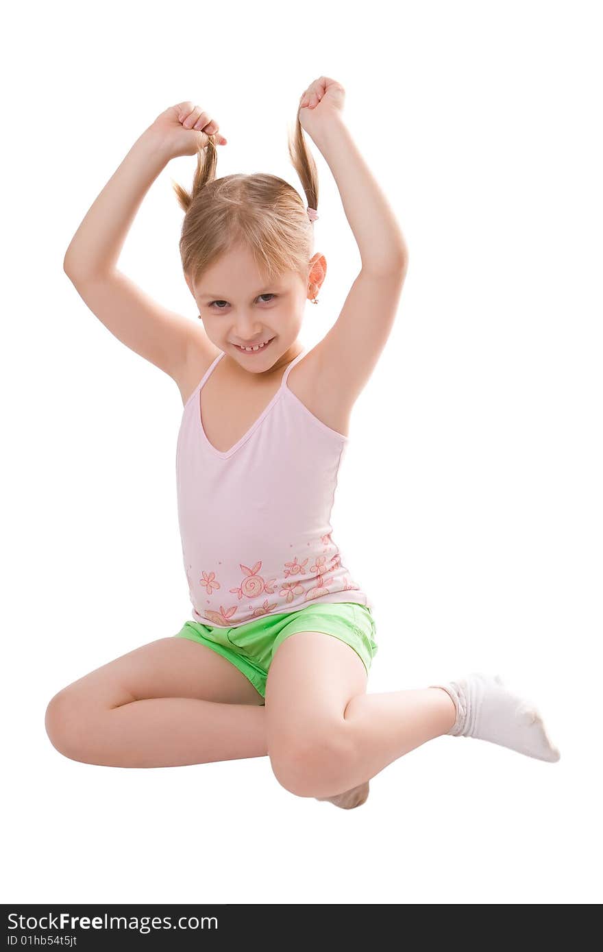 Little girl pose isolated on a white background. Little girl pose isolated on a white background