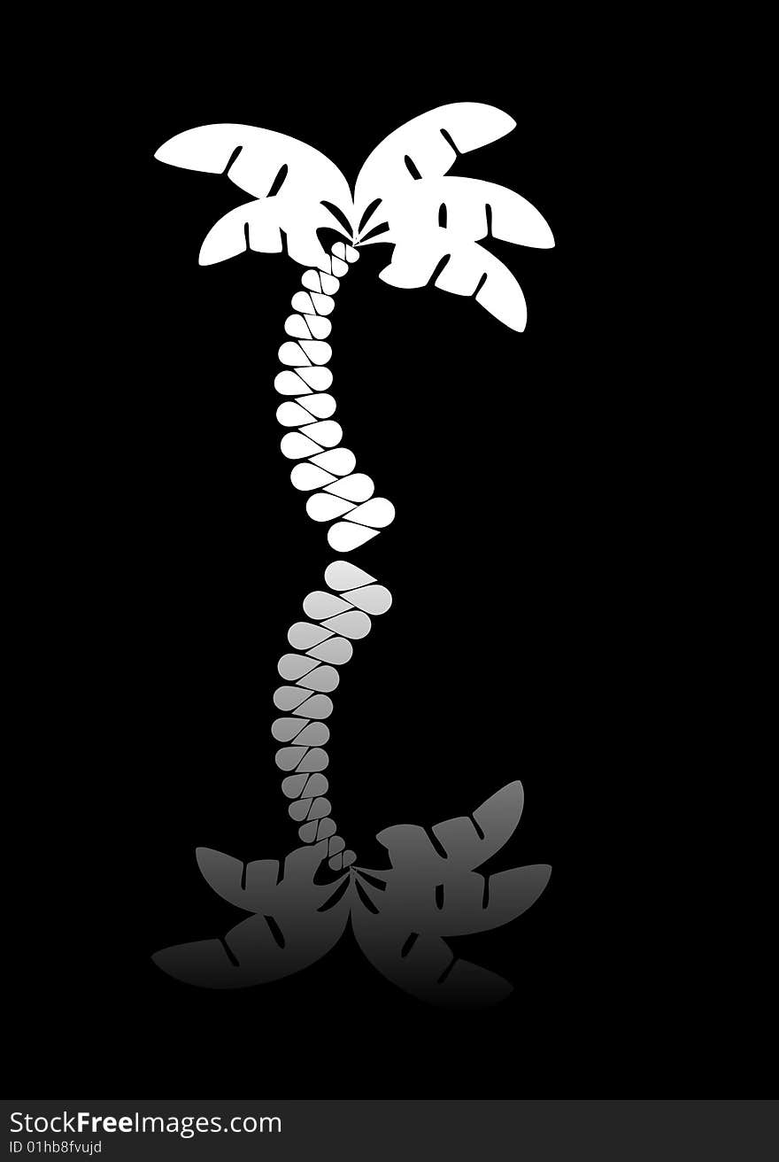 An abstract palm tree silhouette over a black background with reflection.