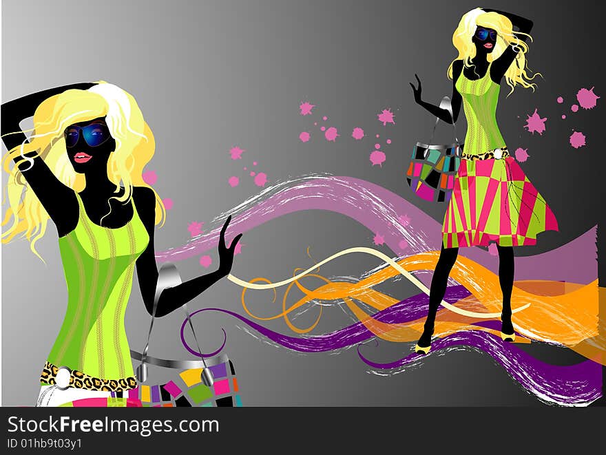 Art vector illustration of a fashion girl silhouette on the creative background. Art vector illustration of a fashion girl silhouette on the creative background