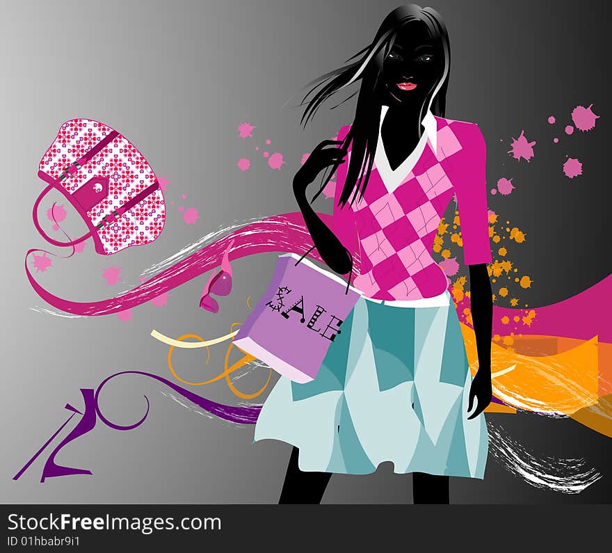 Art    illustration of a fashion girl silhouette on the creative background. Art    illustration of a fashion girl silhouette on the creative background