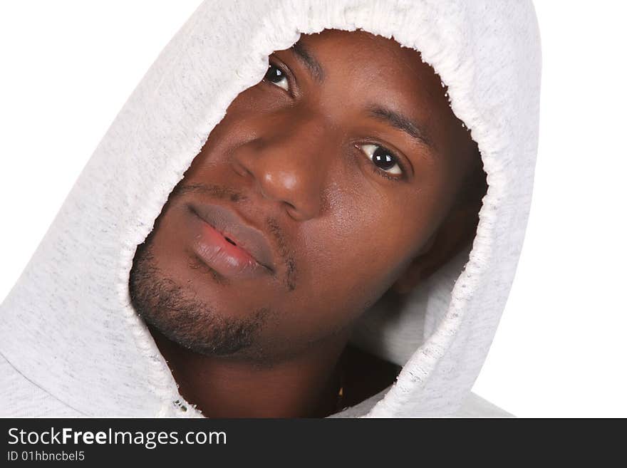 Young african american male on white background