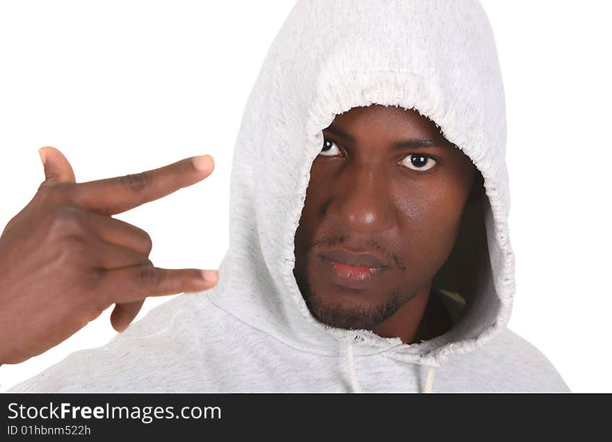 Young african american male on white background