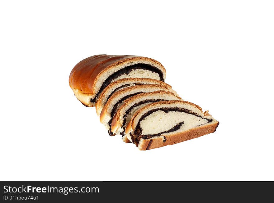 Half of  long loaf  isolated on a white background. Half of  long loaf  isolated on a white background.