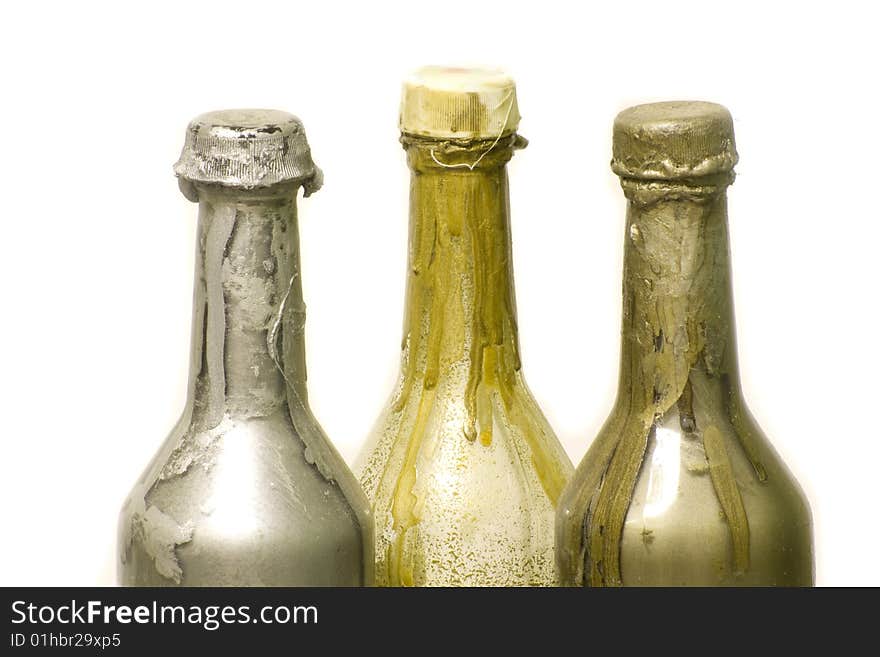 Bottles of paint on a white background