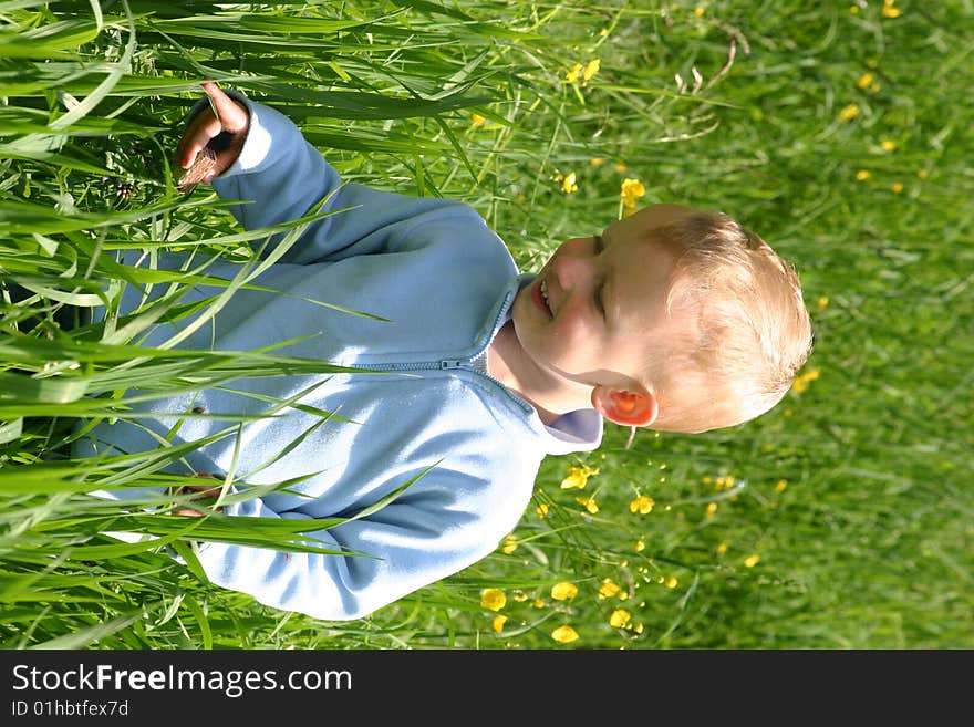 Toddler in flower field