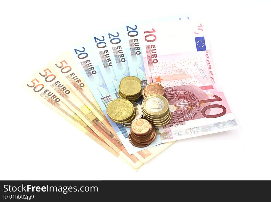 Euro coins and banknotes