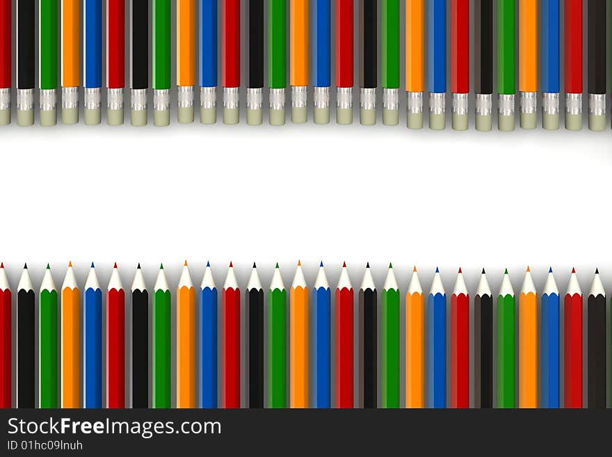 Multicolor pencils on white background