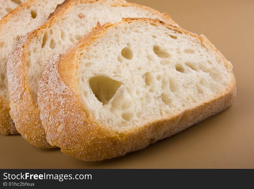 Slices of fresh village bread macro