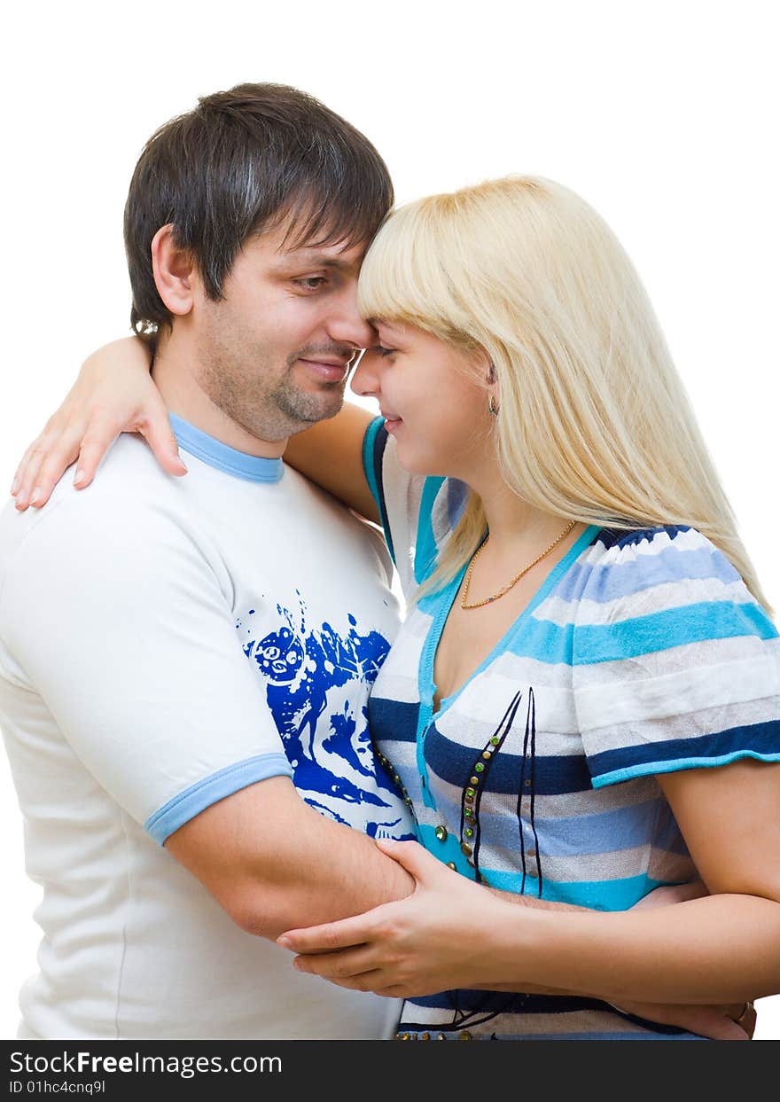 Loving couple isolated on white