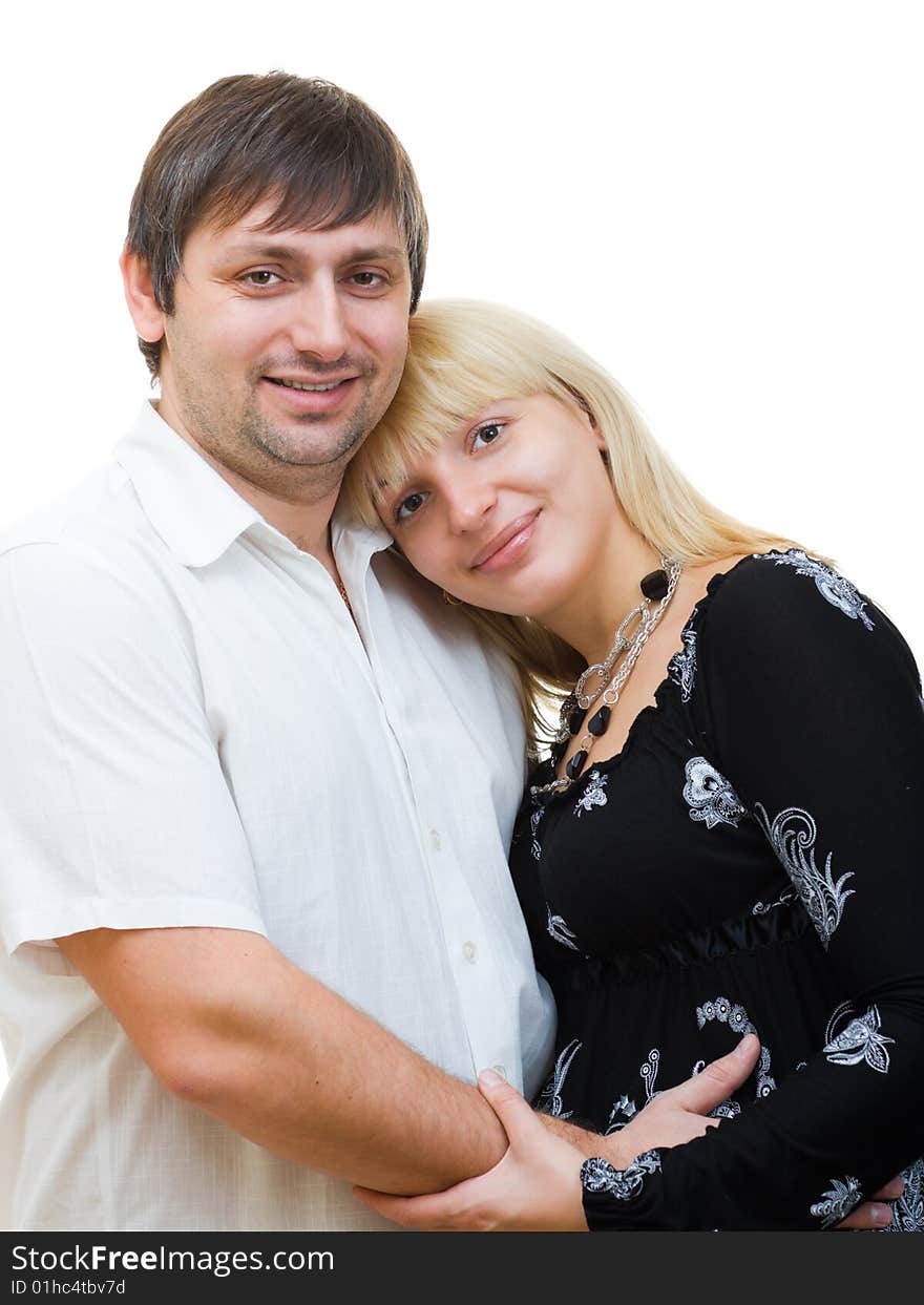 Loving couple isolated on white