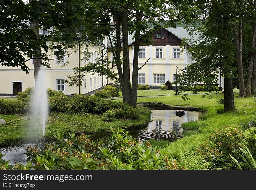 Large gardens in bath little town Karlova Studanka in Czech republic in Europe. Large gardens in bath little town Karlova Studanka in Czech republic in Europe