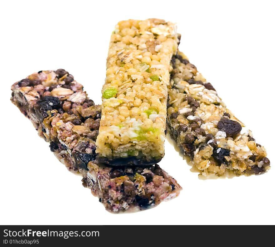 Close-up muesli stick isolated on white background