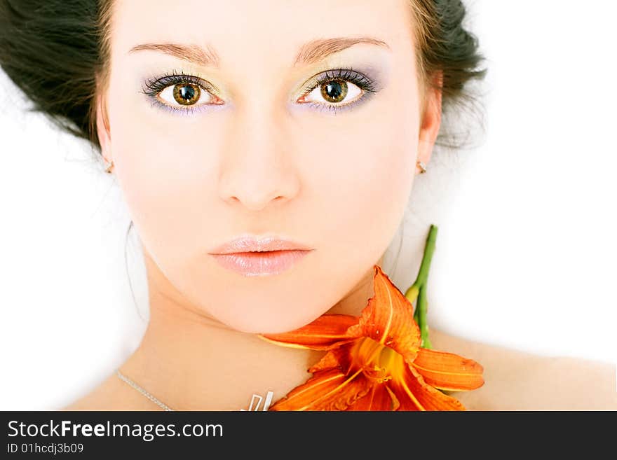 Sexy brunette with a flower